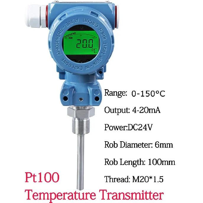 4-20mA RS485 Output LCD Display Temeprature Transmitter 0-200 Degree 0-300 Degree M20*1.5 PT100 Temeprature Signal Sensor