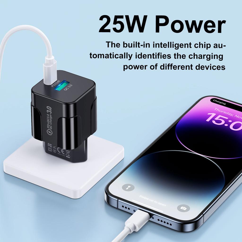 PD 25W USB C быстрое зарядное устройство для iPhone 15 Pro Max Xiaomi 14 Oneplus KR EU US Mini 2 порта дорожный штекер телефон быстрая зарядка адаптер