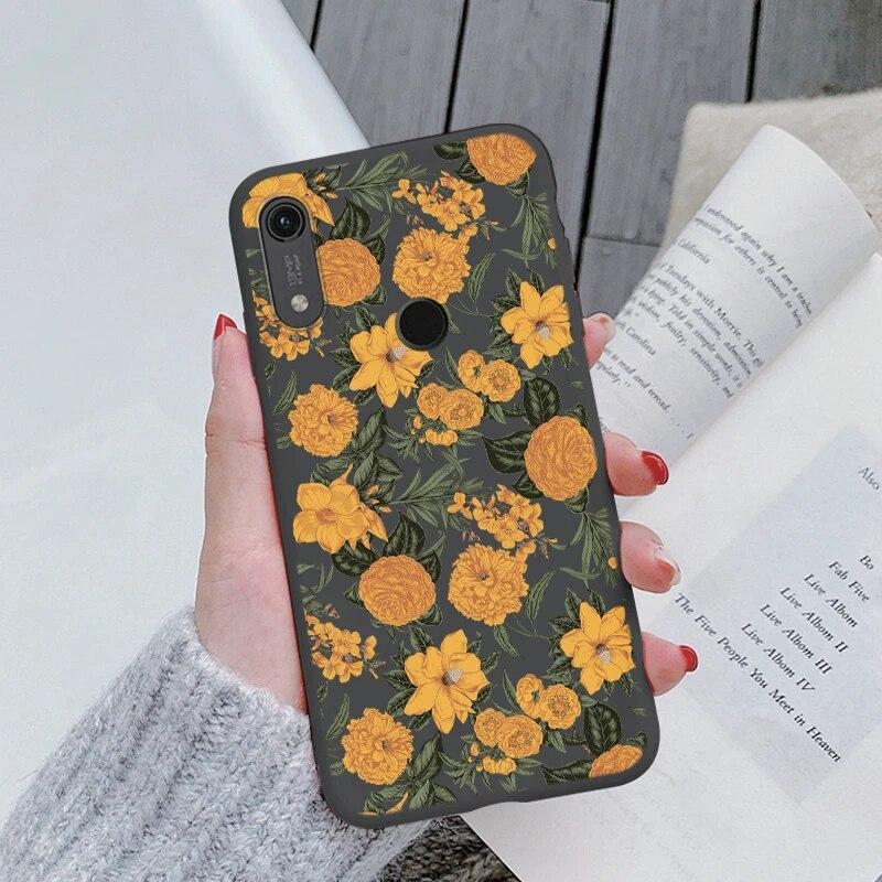 Милый мультяшный чехол для Huawei Y6 2019 с отверстием для пары, синий цветочный столик, мягкий чехол из ТПУ для Huawei Y6 2019, розовый узор, большое сердце, противоударная защитная задняя сумка