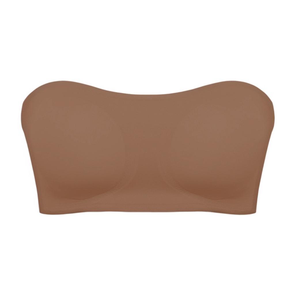 Women's Sexy Solid Color Strapless Back Cross Side Buckle Non Slip Strap Breast Pad Strapless Bra No Steel Ring Bra