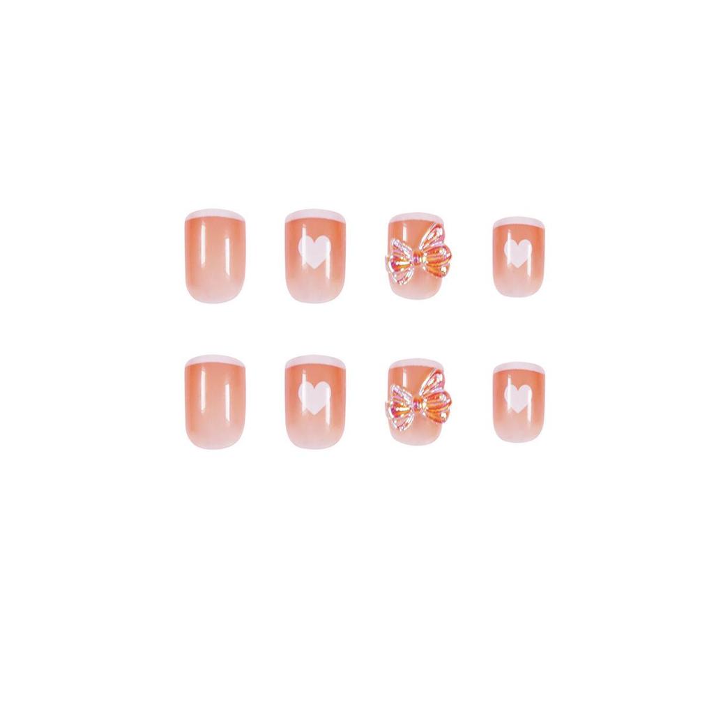 Butterfly Heart Nude & White False Nail Stickers - Removable Manicure Set