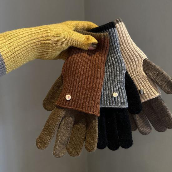 Складные вязаные перчатки двойной длины, теплые перчатки с сенсорным экраном, эластичные перчатки на запястье с цветовыми блоками, длинные перчатки для женщин и мужчин для набора текста и повседневных дел