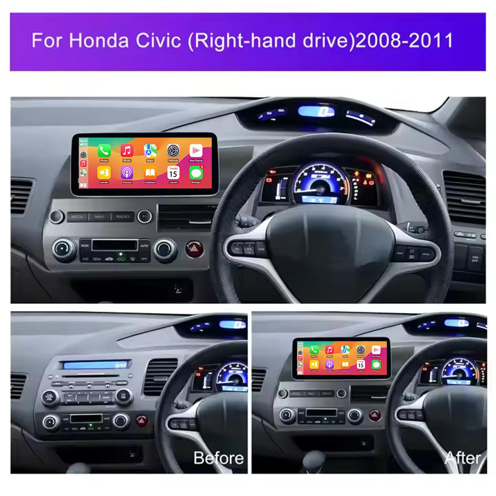 12,3-дюймовый сенсорный экран беспроводной Carplay для Honda Civic 2008-2011 GPS-навигация Bluetooth 4G