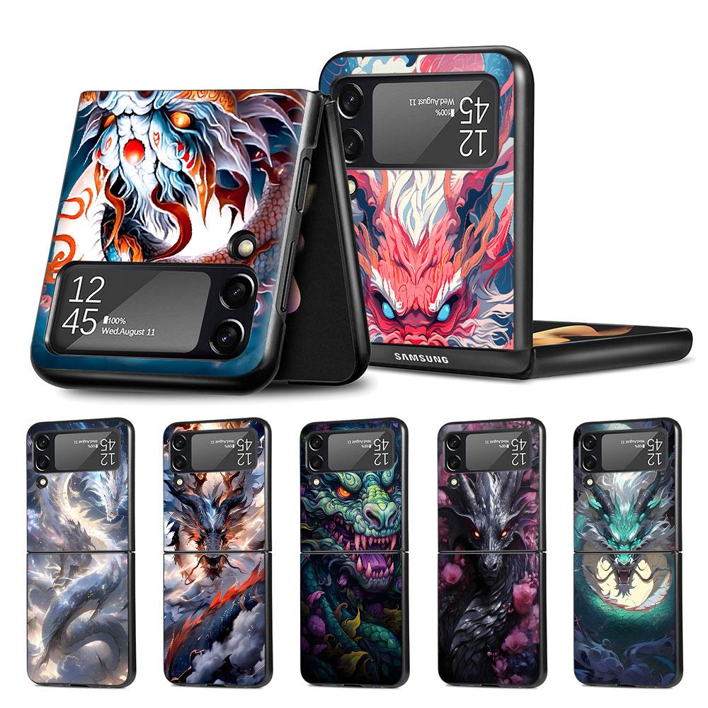 Cartoon Dragon Case for Samsung Galaxy Z Flip4 Flip3 5G PC Hard Cell Phone Shell Z Flip 4 3 Black Coque Zflip4 Zflip3 Cover