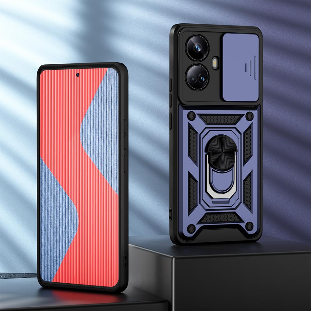 KEYSION Противоударный защитный чехол для Realme 10 Pro + 5G, защитное кольцо для объектива камеры с кольцом-подставкой, чехол для телефона для OPPO Realme 10 Pro