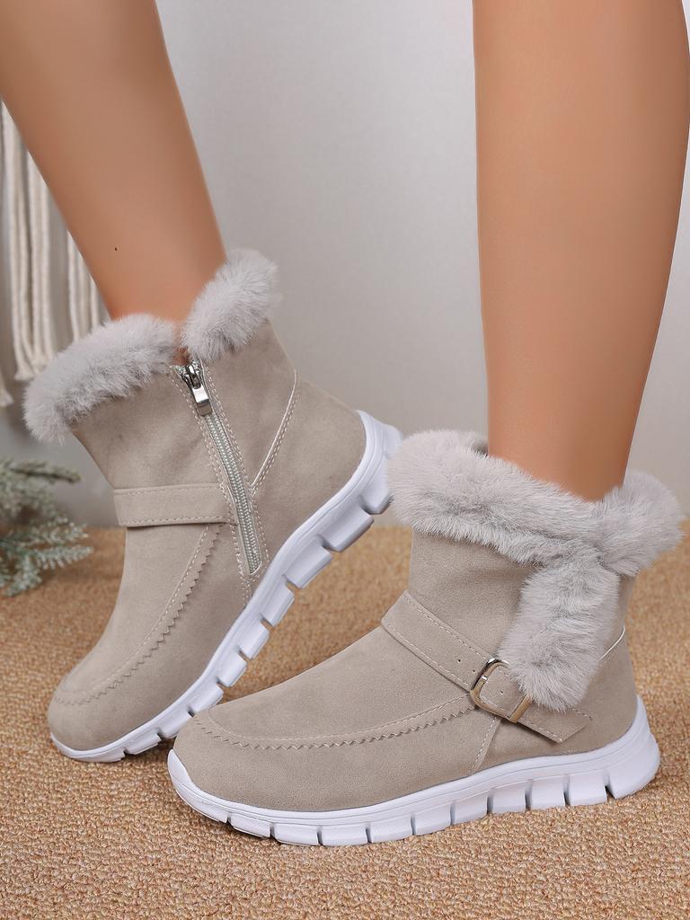 AJGS New Short Plush Suede Ankle Boots Winter Women Fur Warm Chelsea Snow Boots Casual Shoes Flats Gladiator Sport Ladies Boots