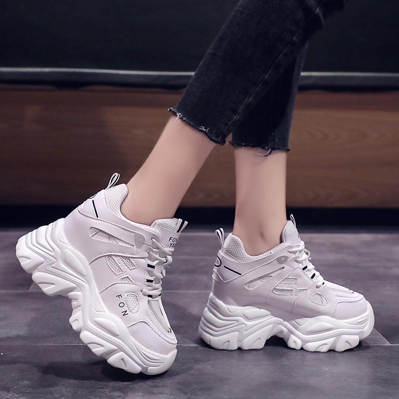 Модные женские массивные кроссовки 2025 Модные кроссовки на платформе Женские брендовые клинья Повседневная обувь для женщин Кожаная спортивная обувь Папины кроссовки 10 см