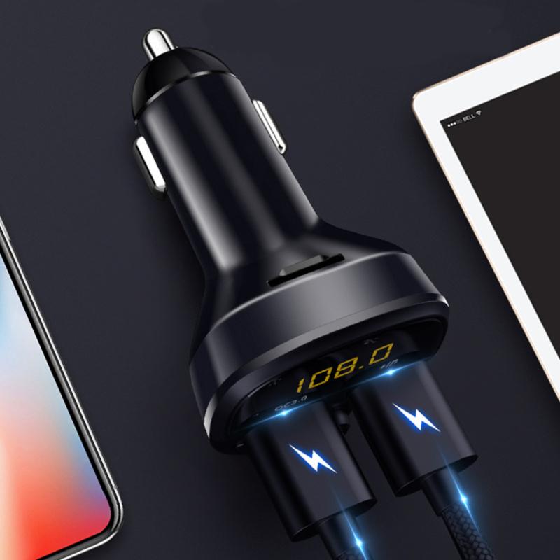 Автомобильный Mp3 Bluetooth-совместимое быстрое зарядное устройство с двумя USB-портами автомобильного прикуривателя Qc3.0 поддерживает громкую связь