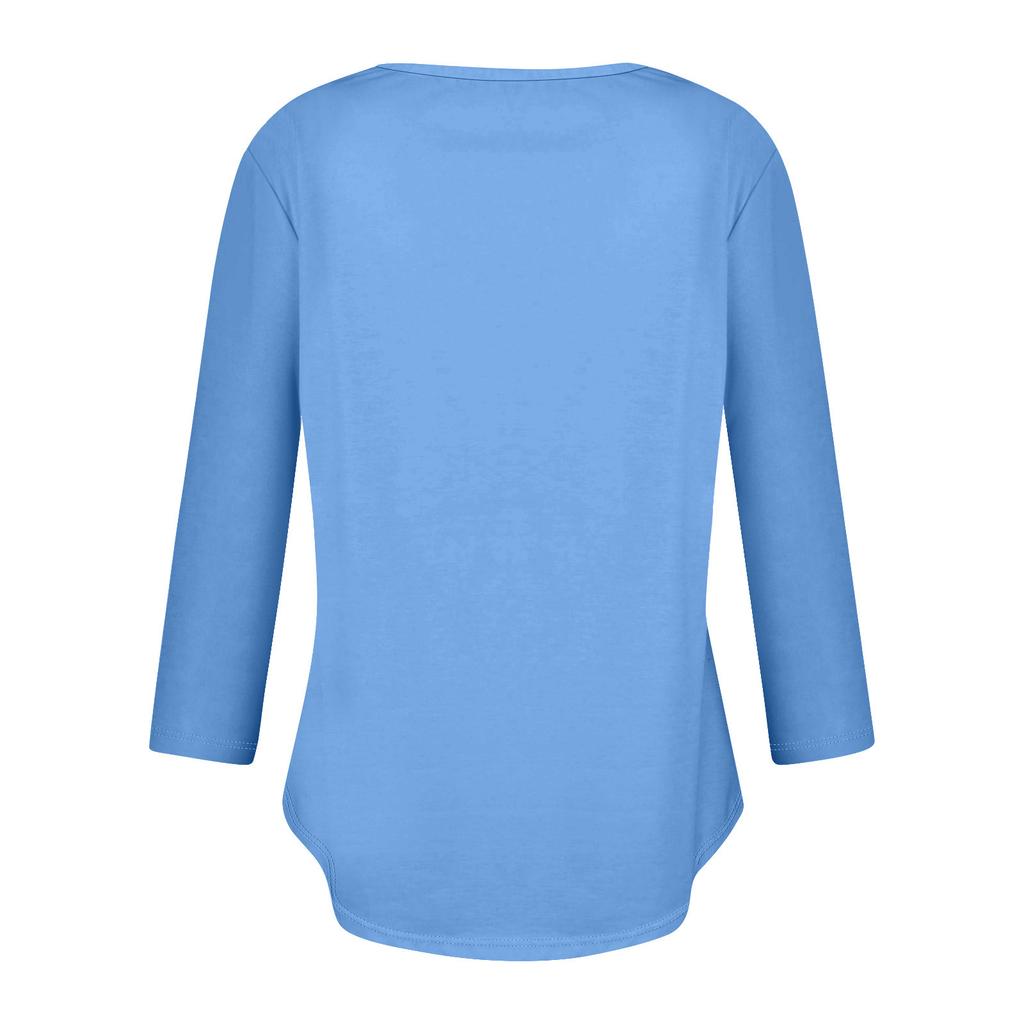 Womens 3/4 Sleeve Daily Weekend V Neck Casual Printed Tshirts Loose Fit Pleated Tees Button Down Shirts