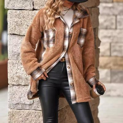Tooxika Женское осенне-зимнее однобортное пальто средней длины с лацканами из плюша в клетку