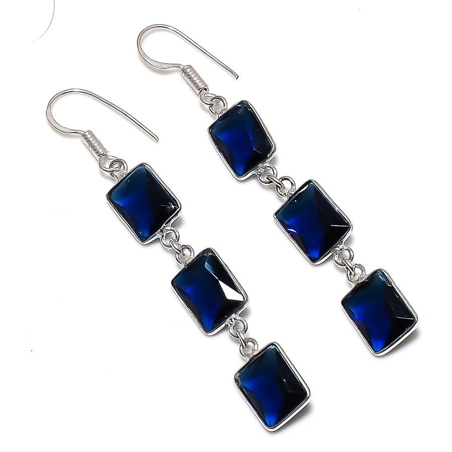 Лондонский голубой топаз ручной работы, ювелирное изделие из стерлингового серебра 925 пробы, серьга 2,48" w0J17