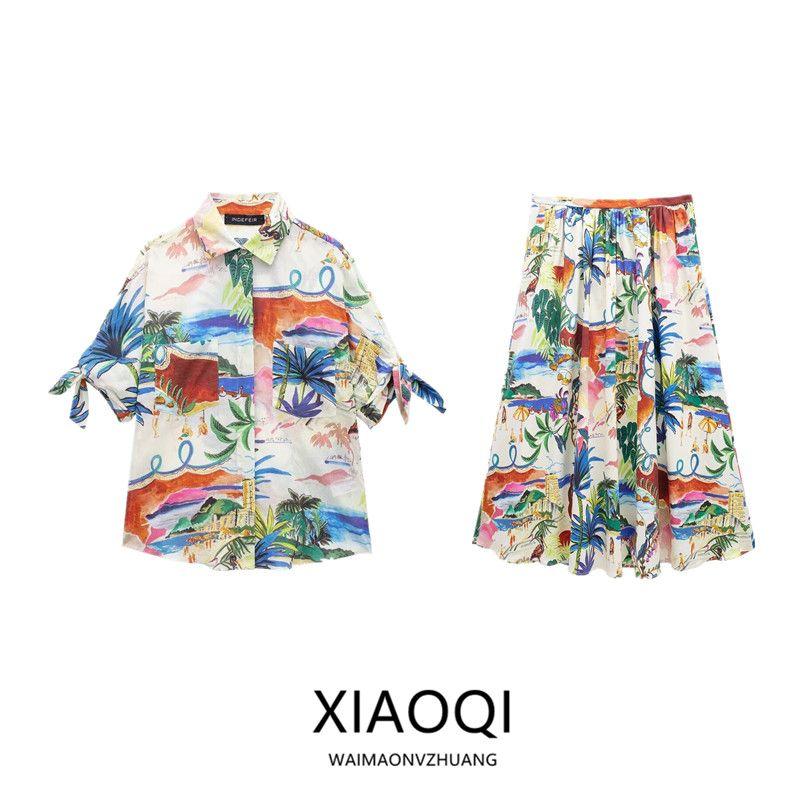 Fashion Style 2024 Summer New Arrival Women's Clothing Stylish Loose Print Shirt High Waist Skirt 2565157