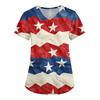 Women's Fashion V-neck Short-sleeved Work Dress With Pockets Independence Day Printed Top Carer Suit