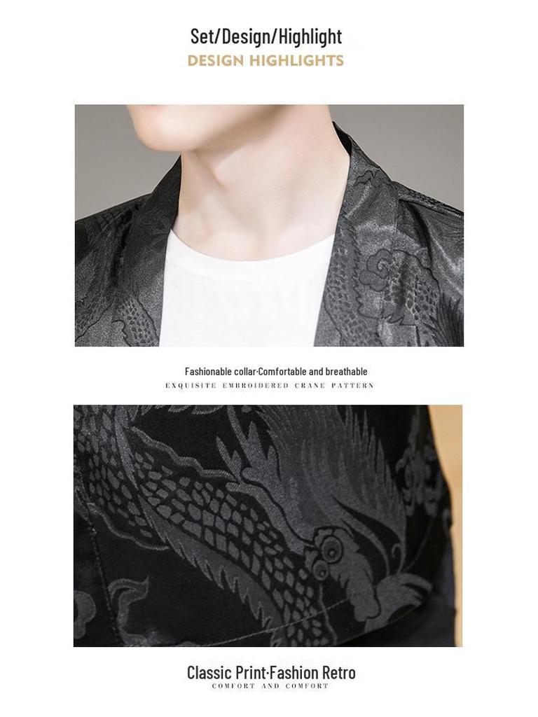 Men's Chinese Dragon Pattern Sun Protection Cardigan - Lightweight Summer Ethnic Style Cloak