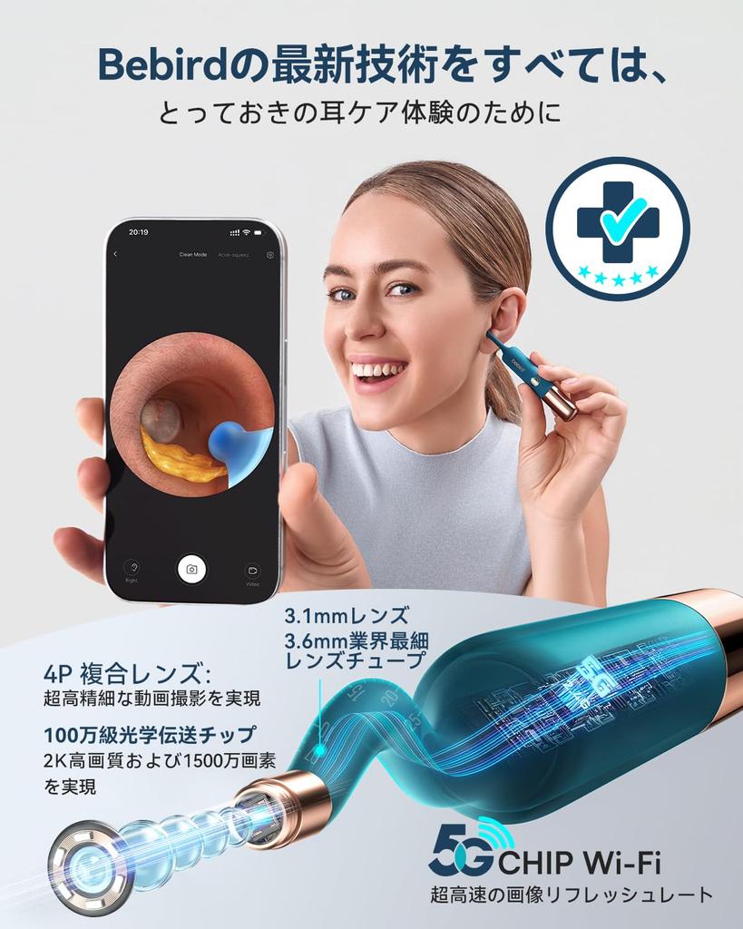 Bebird 2026 Модель Камера-ушной зонд Новое Поколение 5G Версия 2K Видео В комплекте Запатентованный пинцет Линза Ушная сера Ушная камера Семейный набор на 5 Подарочная идея