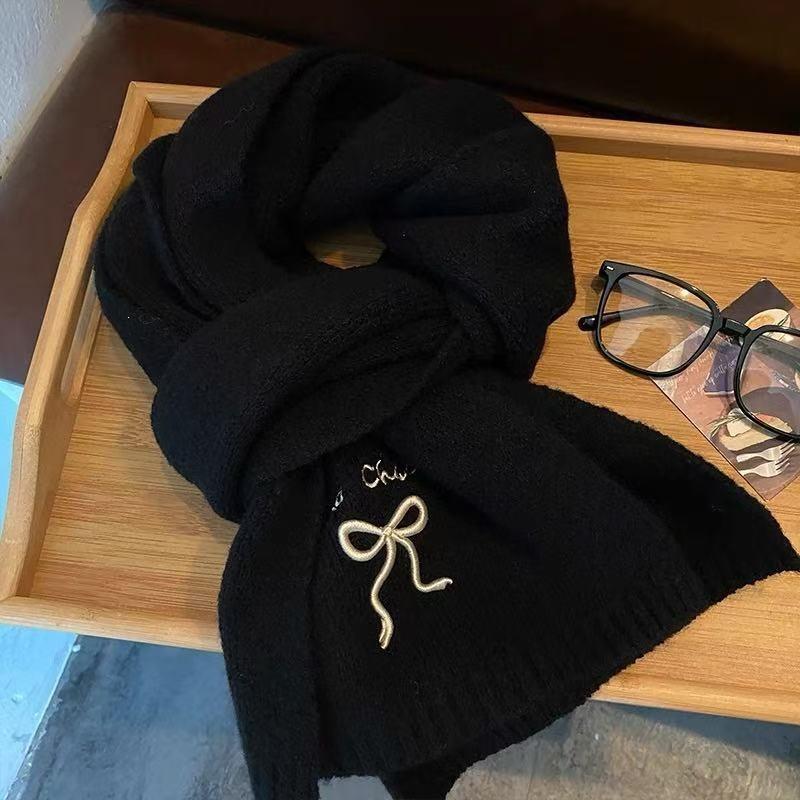Knitted Wool Scarf Women Winter Warm Cozy Dog Embroidery Style Ins Trendy Neck Wrap Student Accessory