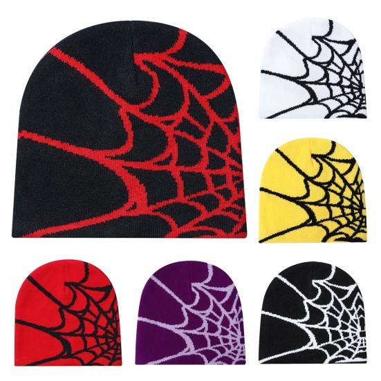 Унисекс зимняя шапка паутина жаккардовый вязаный купол эластичный контрастный цвет без полей для холодной погоды