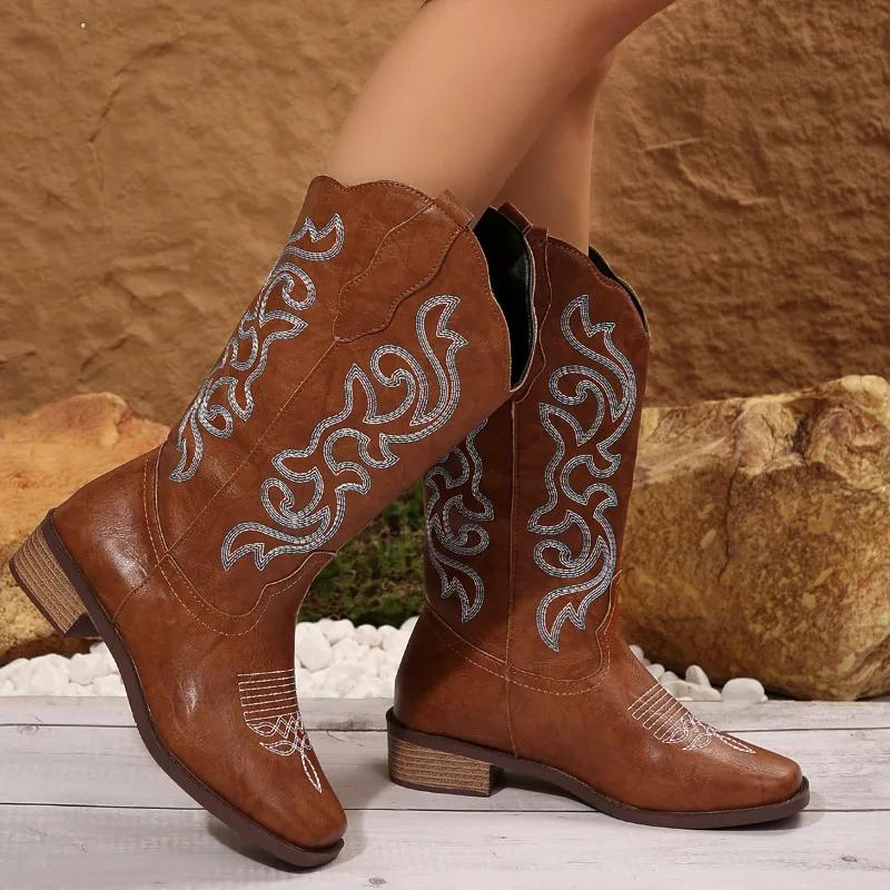 Fashion 2024 Fashion Women's Shoes Slip-on Women's Boots Hot Sale Embroidery Modern Boots Women New Plus Size Mid-Calf Boots Zapatos