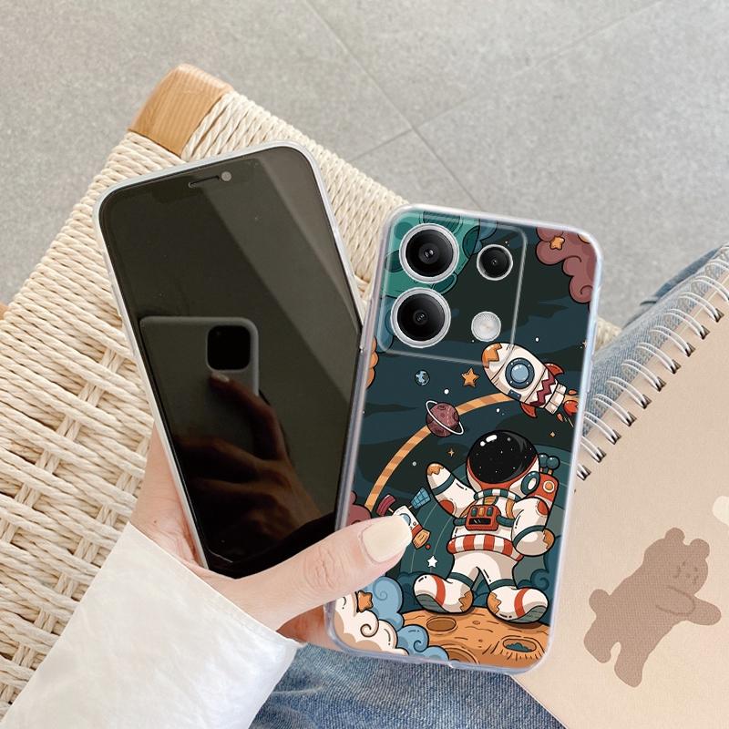 Милый чехол-астронавт для iPhone Samsung A55 A35 M34 S24 Xiaomi Redmi 13 Pro 14C Huawei Honor противоударный бампер для телефона TPU с защитой от царапин прозрачная задняя крышка