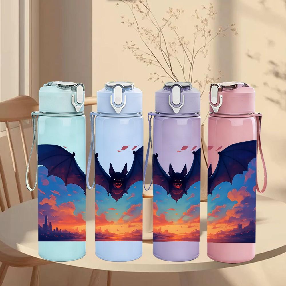 1PC Bat Sunset Sky Halloween Print 750ml Color Plastic Sports Water Bottle Leakproof Flip Straw Lid Suitable for Sports Office Home Use