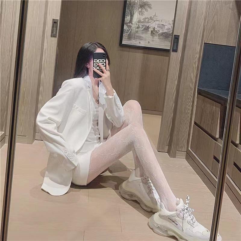 Полые кружевные сетчатые чулки с трусиками-боди Лолита Ретро Цветочная лоза Белые Черные чулки для женщин