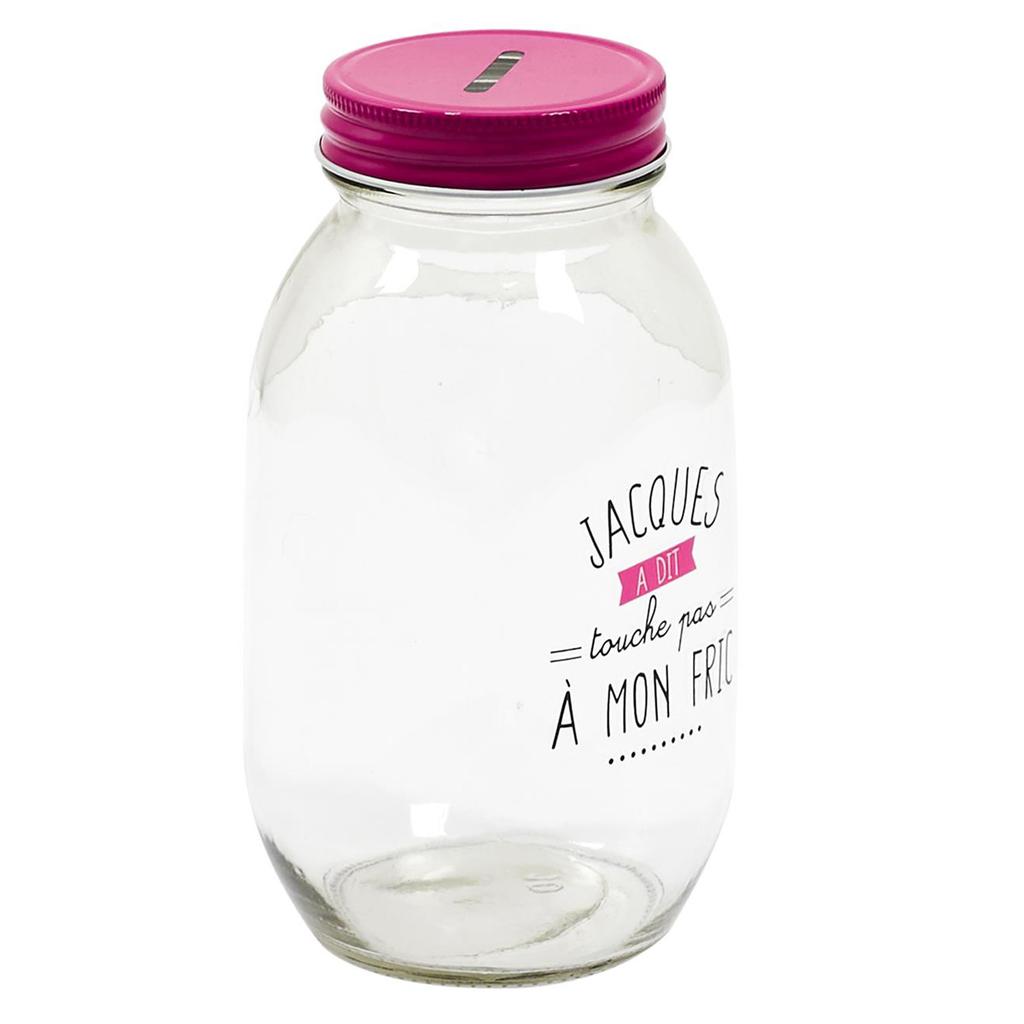 Les Trésors De Lily [A3674] - Стеклянная копилка в стеклянной банке «Жак сказал» розовая. (не трогай мои деньги) - 17x9см