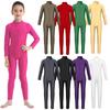 Kids Girls Ballet Dance Gymnastic Unitard Jumpsuit Long Sleeves Mock Neck Zippered Back Bodysuit Activewear