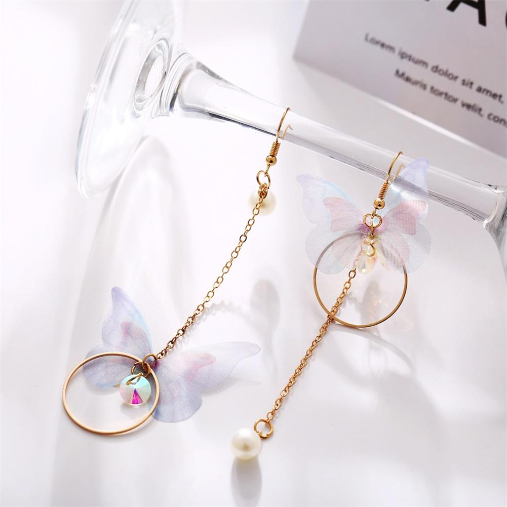 1 Pairs Of Women Earrings Alloy Retro Style Asymmetric Butterfly-shape Earrings
