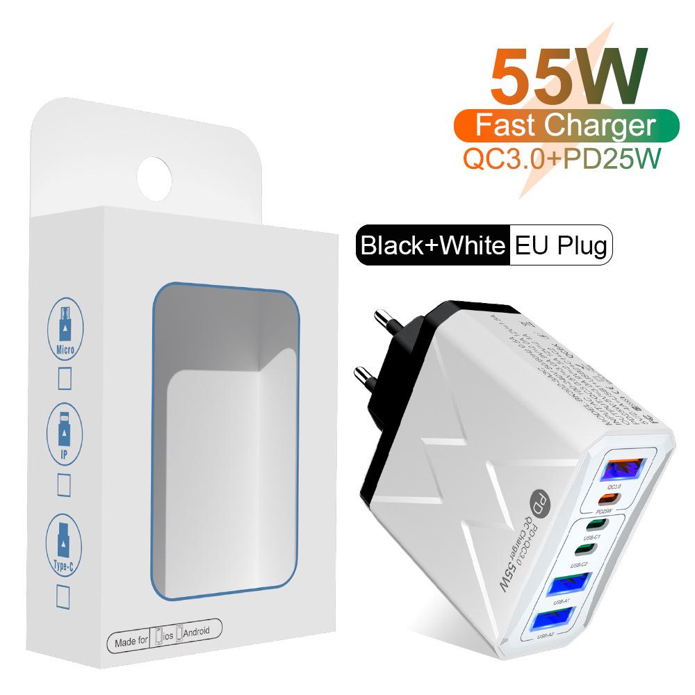 PD25W 3USB 3PD55W Fast Charger, 6-Port Mobile Charger with QC3.0, Multi-Standard Fast Charging Adapter
