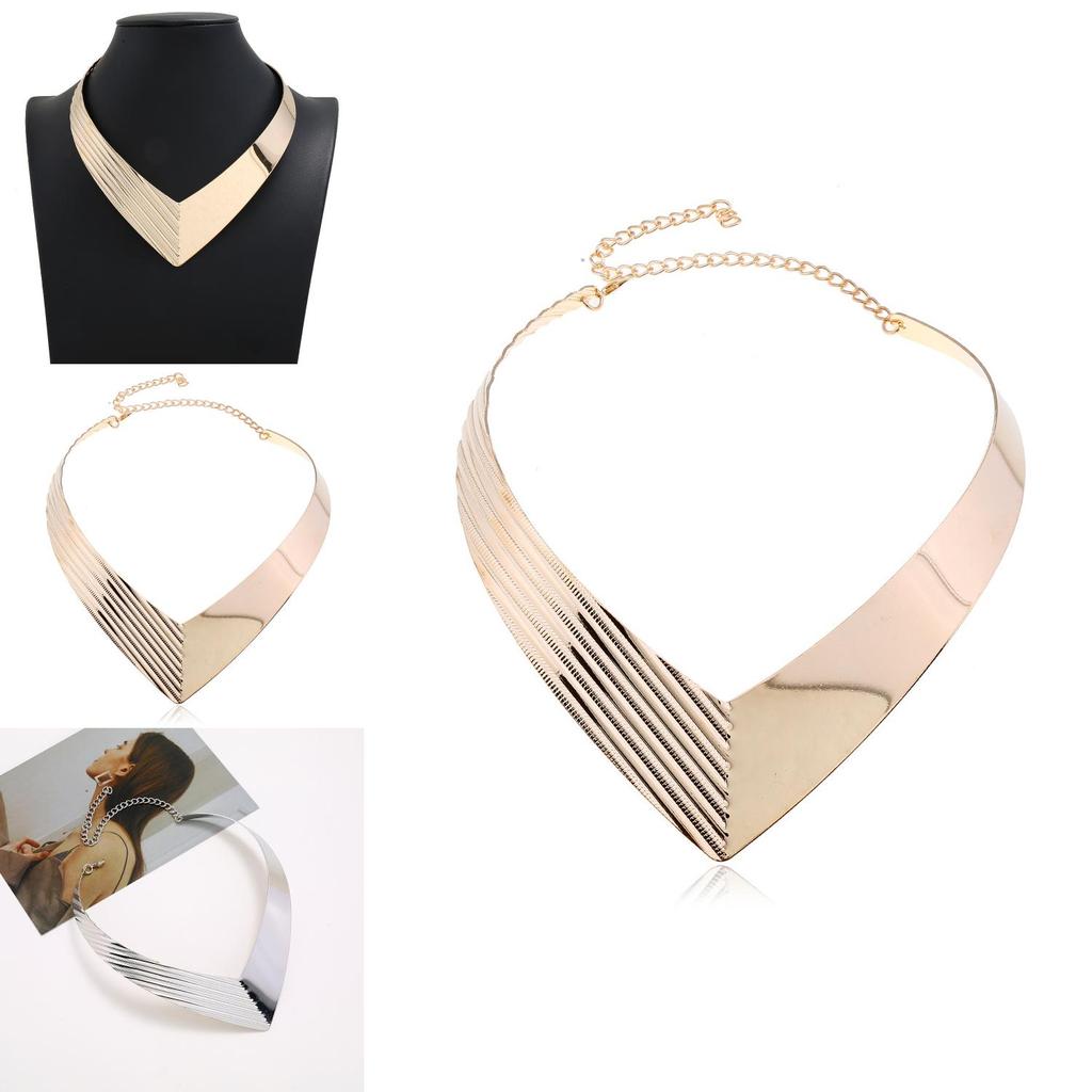 Fashion V Shaped Metal Women Collar Necklace With Geometric Design For Trendy Womens Jewelry