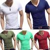 Хорошая футболка с круглым вырезом 1 шт., однотонная повседневная, 2019, новая, M-3XL, мужская, популярная, модная, для фитнеса, с V-образным вырезом, для мужчин, высокое качество