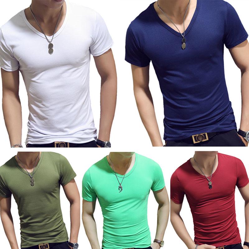 Футболка 1 шт. для мужчин, мода 2019 года, новая популярная мужская повседневная спортивная футболка с круглым вырезом M-3XL, высококачественная, с V-образным вырезом, сплошная, уникальная