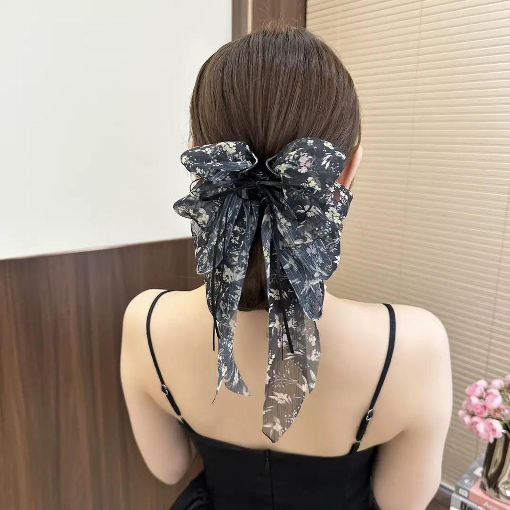 Large Summer Lace Edge Bow Claw Clip Hair Accessory for Women - Multi-Layer Feather Design