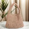 Cotton Rope Fishing Net Bucket Bag for Women Top-handle Bag Summer Crochet Hobo Bag for Travel Picnic Vacation Beach