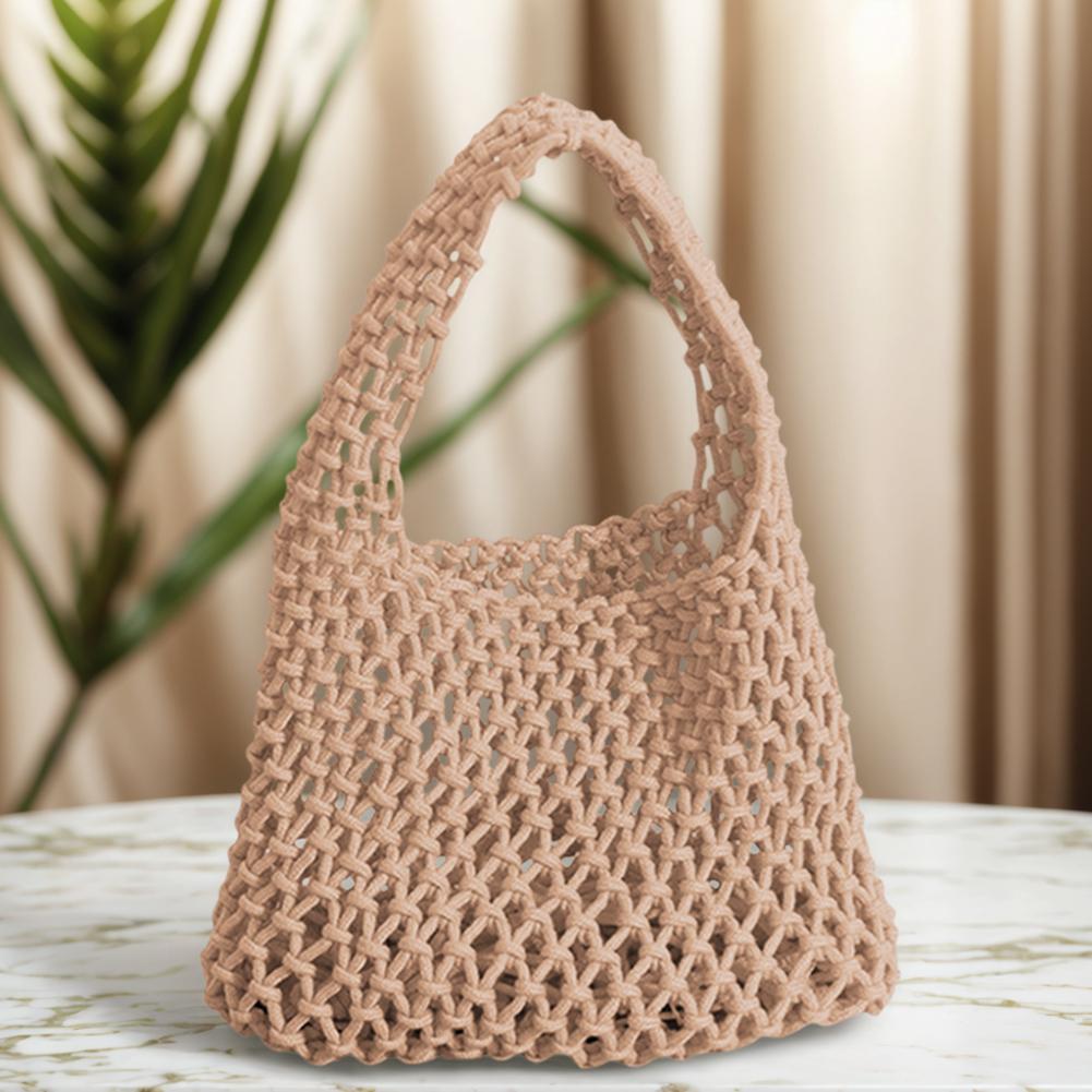 Cotton Rope Fishing Net Bucket Bag for Women Top-handle Bag Summer Crochet Hobo Bag for Travel Picnic Vacation Beach