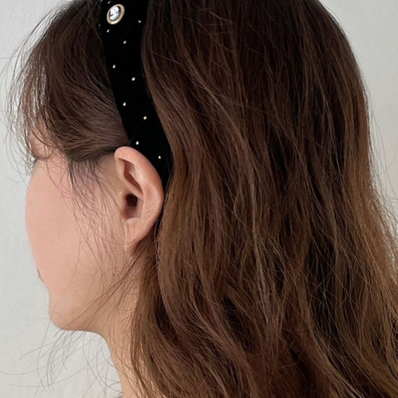 Oar Gold Dot Velvet Cameo Volume HairBand [Black]