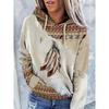 Women's Casual Fashion Round Neck Pullover Sweatshirt Western Ethnic Style Retro Printed Hoodie