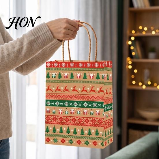 Holiday Party Favor Bags 12PCS Christmas Paper Gift Bags, Sturdy Festive Goodie with Handle, Decorative Treat Packaging for Presents And Favors