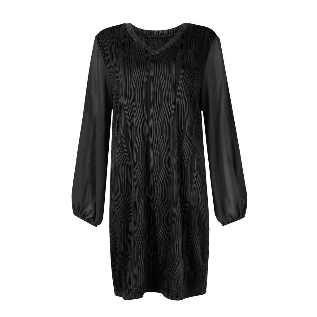 Женское модное повседневное однотонное свободное платье миди с длинным рукавом и v-образным вырезом