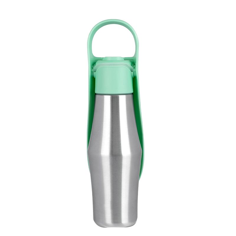 AEE2-Stainless Steel Dog Travel Water Bottle + Drinking Feeder, Leak Proof Green 27Oz