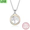 Blaike Vivid White Fire Opal Circle &Life Tree Pendants Solid S925 Sterling Silver Hollow Birthstone Clavicle Necklace Women