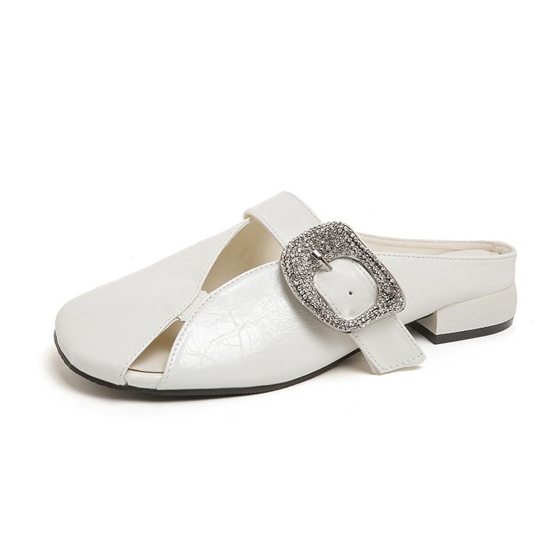 Модные женские туфли с круглым носком Баотоу на толстом низком каблуке Полушлепанцы для улицы Летняя новинка Универсальные крутые мопы