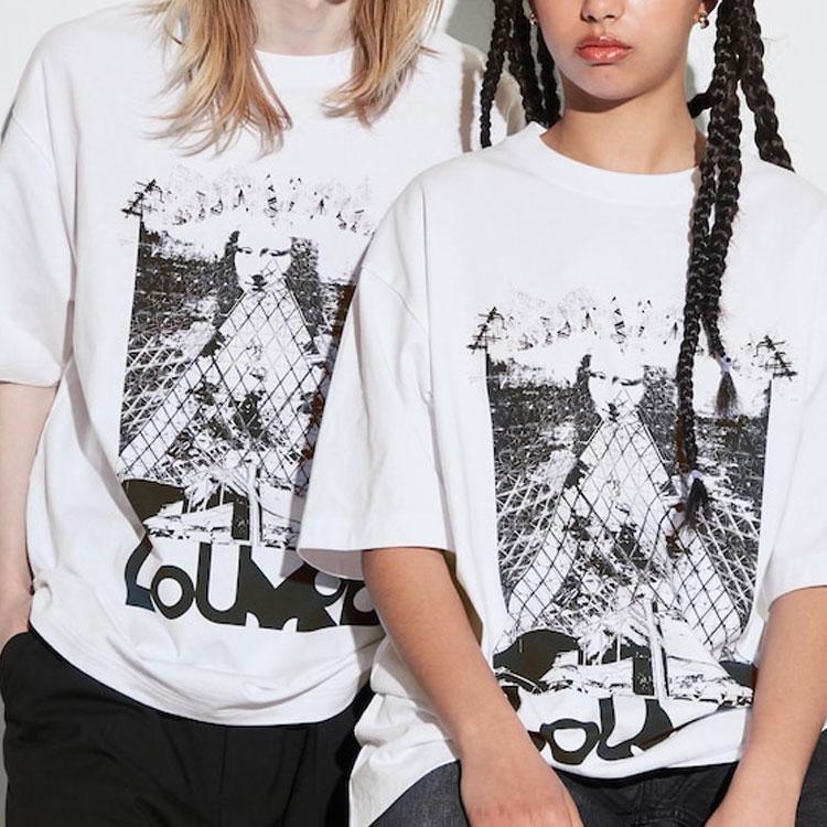 Uniqlo X Louvre Коллаборация Весна/Лето 2023 Круглый вырез Графический принт Свободный крой Короткий рукав Футболка Унисекс Топы Белый 456301-00
