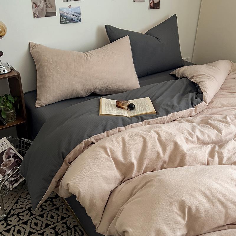 ins wind bed four-piece set washed cotton bed sheet quilt cover household quilt cover single student dormitory bed three-piece set
