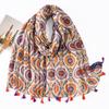 Fresh and Elegant Red Petal Mixed Printed Tassel Scarf for Women  Cotton and Linen Scarf for Travel Decorative Shawl