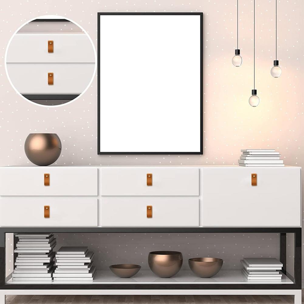 12pcs Genuine Leather Drawer Pulls Sturdy Heavy Duty Leather Handles