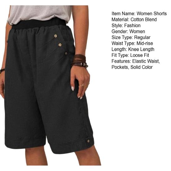 Женские летние шорты с эластичной талией, средней посадки, повседневные шорты в спортивном стиле с карманами, однотонные прямые широкие шорты
