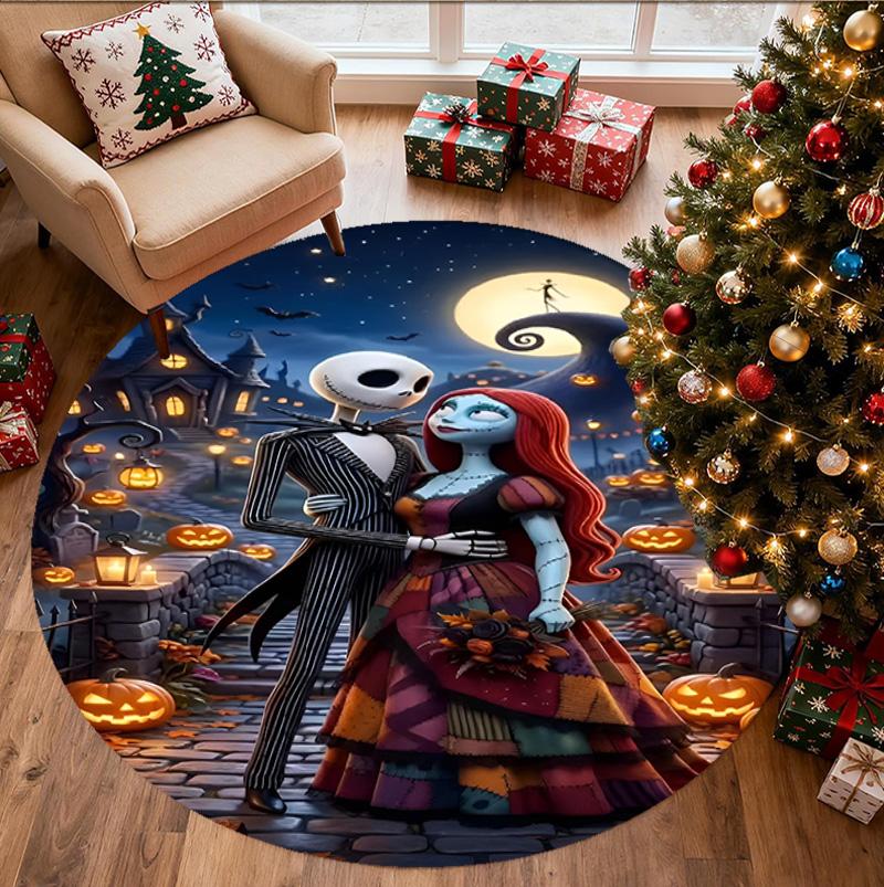 The Nightmare Before Christmas Pattern Round Rug, Indoor/Outdoor Mat, for Picnic, Gameroom, Bedroom, Office, Living Room, Home Decor Carpet, Birthday