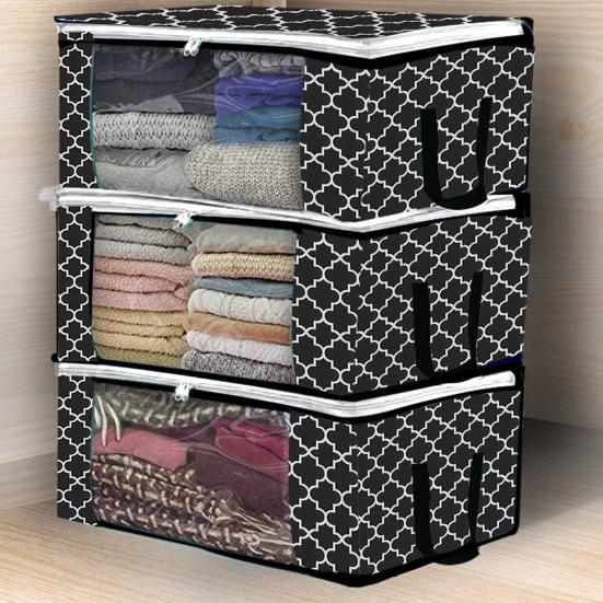 3 шт. сумка для хранения из нетканого материала с прозрачным окном на молнии, сверхмощная портативная ручка, складная пыленепроницаемая стеганая сумка для одежды