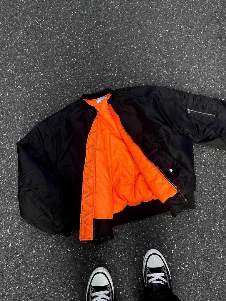 Мужская оранжевая утепленная куртка-бомбер – Короткая, Широкая, Классического кроя – Теплый хлопок для осени/зимы